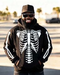 Big & Tall Men's Halloween Funny Skeleton Print Long Sleeve Hoodie