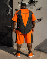 Big & Tall Men's Monster Suit Bolt Print Round Neck Short Sleeve T-Shirt Shorts Set