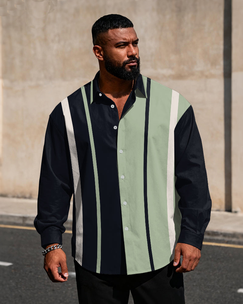 Big & Tall Men's Dark Green Black Contrast Print Long Sleeve Shirt – Biggmans