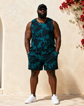 Big & Tall Men's Abstract Tropical Plant Print Vest Shorts Set