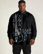 Black Music Charm Pattern Print Large Size Men's Lap Collar Long Sleeve Shirt
