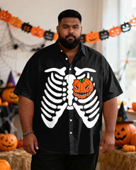 Big & Tall Men's Halloween Skull Pumpkin Print Short Sleeve Shirt