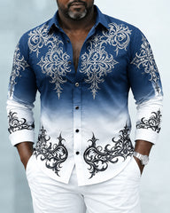 Big & Tall Men's Gradient Color Tribal Totem Print Long Sleeve Shirt