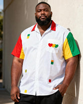 Big & Tall Men's Red, Yellow And Green Love Geometric Square Printed Short Sleeve Shirt