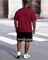 Big & Tall Men's Flame Letter NEVER GIVE UP Printed Round Neck Short Sleeve T-Shirt Shorts Set