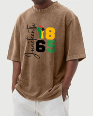 S-5XL Juneteenth 1865 Fist Printed Wash Dressed T-Shirt