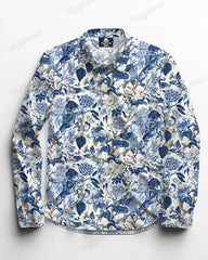 Hand-painted Line Flower Cotton Long Sleeve Shirt Men's Plus Size