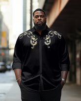 Men's Large Size Ethnic Style Black Gold Totem Lapel Long Sleeve Shirt