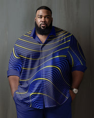 Blue Men's Ombre Art Plus Size Long Sleeve Walking Set