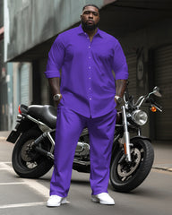 All-match Solid Color Multi-color Optional Long Sleeve Collar Shirt 2-piece Men's Plus Size