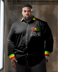 Men's Plus Size Bob Marley One Love Long Sleeve Lapel Shirt