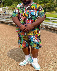 Fashion Casual Independence Day Short Sleeve Shorts Plus Size Set