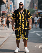 Big & Tall Men's Simple Yellow Flowers Print Shirt Shorts Suit