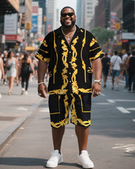 Big & Tall Men's Simple Yellow Flowers Print Shirt Shorts Suit