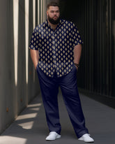 Men's Plus Size Business Simple Diamond Print Short Sleeve Shirt Suit