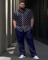 Men's Plus Size Business Simple Diamond Print Short Sleeve Shirt Suit