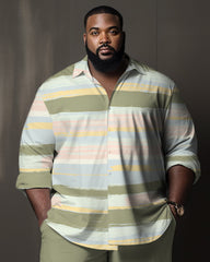 Men's Big and Tall Green Color Matching Long Sleeve Walking Suit