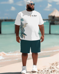 Hawaiian Tropical Leaf Letter Print Men's Big & Tall Shorts Set