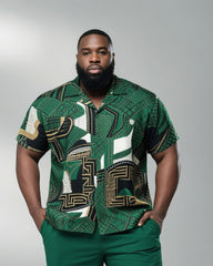 Big & Tall Men's Daily Leisure. Irregular Print Shirt Shorts Suit