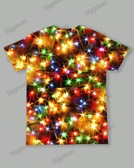 Big Men's Christmas Colored Lights Print T-Shirt Shorts Set