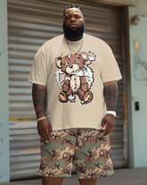 Big Guys Street Casual Camouflage Bear Print T-Shirt Shorts Set