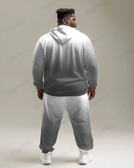 Simple Gradient Gray Cardigan Hoodie Plus Size Men's Suit