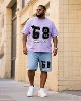 Big & Tall Men's Fashion Street Personality 68 Digital T-shirt Small Label Shorts Denim Suit