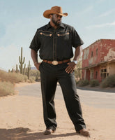 Big & Tall Men's Western-style Simple Casual Printed Short-sleeved Shirt Pants Suit