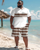 Men's Big & Tall Simple Patchwork Diamond Print Polo Shorts Set