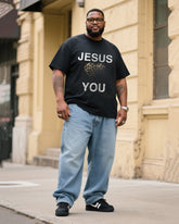 Big & Tall Men's JESUS Love You T-shirt Denim Pants Suit