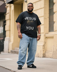 Big & Tall Men's JESUS Love You T-shirt Denim Pants Suit