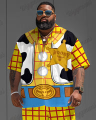 Big Men's Fun Woody's Cowboy Print Short Sleeve Shirt Shorts Set