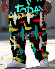 Men's Large Casual Make Your Own Theme Printed T-Shirt Trousers Suit
