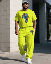 Big Boy Daily Casual Fluorescent Green Creative African Classic Textured Short-sleeved Trousers Suit