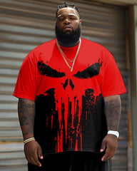 Big Guy's Street Fashion Skull Color-block T-shirt Shorts Set