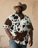 Men's Plus Size Western Style Cow Print Short Sleeve Shirt