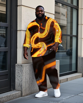 Big Men's Daily Casual Abstract 3D Metal Cable Printed Long Sleeve Shirt Pants Set