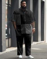 Men's Plus Size Business Irregular Geometric Stripe Print Short Sleeve Shirt Suit