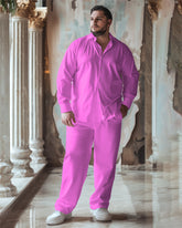 Men's Big & Tall Versatile Pure Pink Long Sleeve Lapel Shirt 2 Piece Set