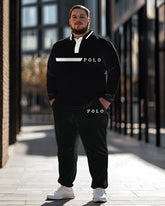 Simple Business Long Sleeve Polo Lasel 2 Piece Set Men's Plus Size