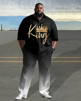 Men's Plus Size Golden King Gradient Color Long Sleeve Lapel 2 Shirt Set