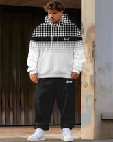 Men's Street Fashion All-match Gradient Houndstooth Stitching Plus Size Hoodie Set
