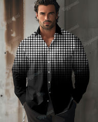 Men's Plus Size Gradient Houndstooth Button Down Long Sleeve Shirt