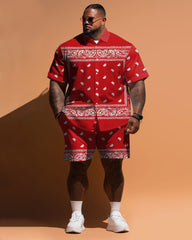 Big Menswear Casual Paisley Pattern Short Sleeve Shirt Shorts Set