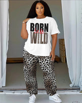 Women's Plus Size Born To Wild T-Shirt and Trousers Suit