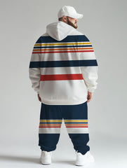 Men's Daily Casual Three Color Stripe Print Big and Tall Hoodie Set