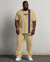Men's Plus Size Casual Khaki Chest Small Label Printed Short-sleeved T-shirt Trousers Suit