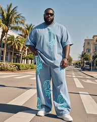 Plus Size Men Street Fashion Graffiti Denim T-Shirt Pants Suit