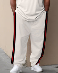 Men's Plus Size Striped Number 10 Short-sleeved T-shirt Trousers Suit