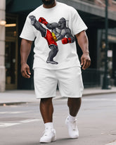Big & Tall Men's Summer Boxing Gorillas Athletic Print Casual Short-Sleeved T-shirt and Short Set